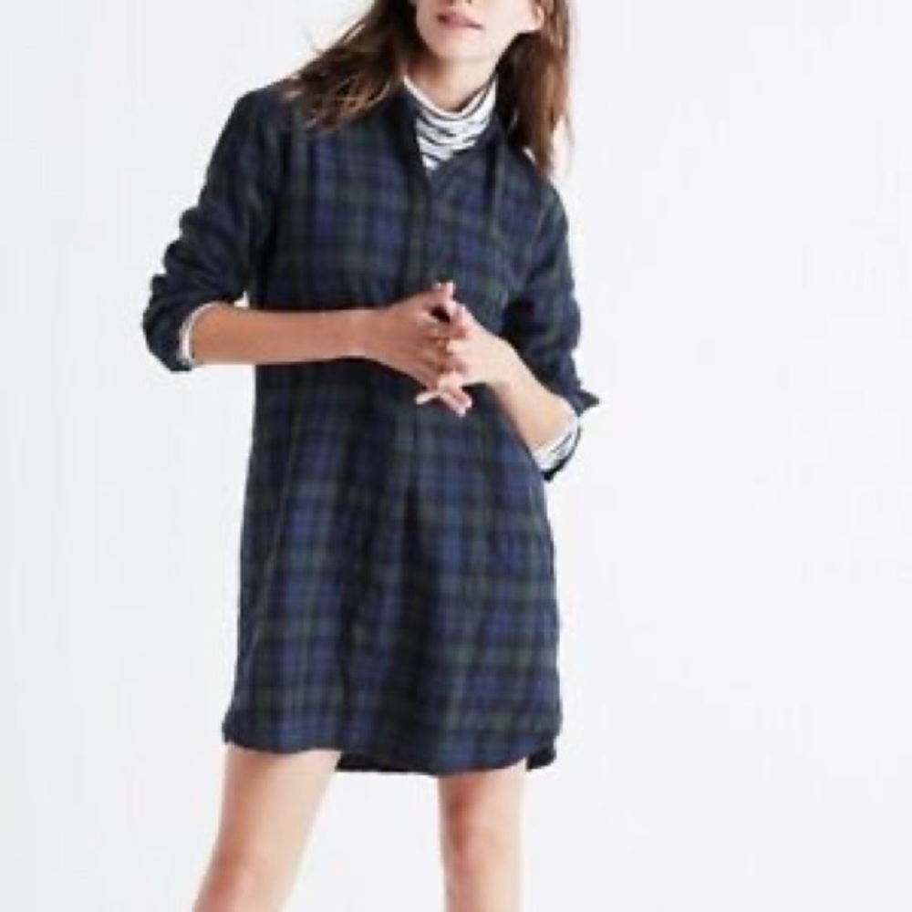 Madewell Flannel Plaid Long Sleeve Shirt Dress